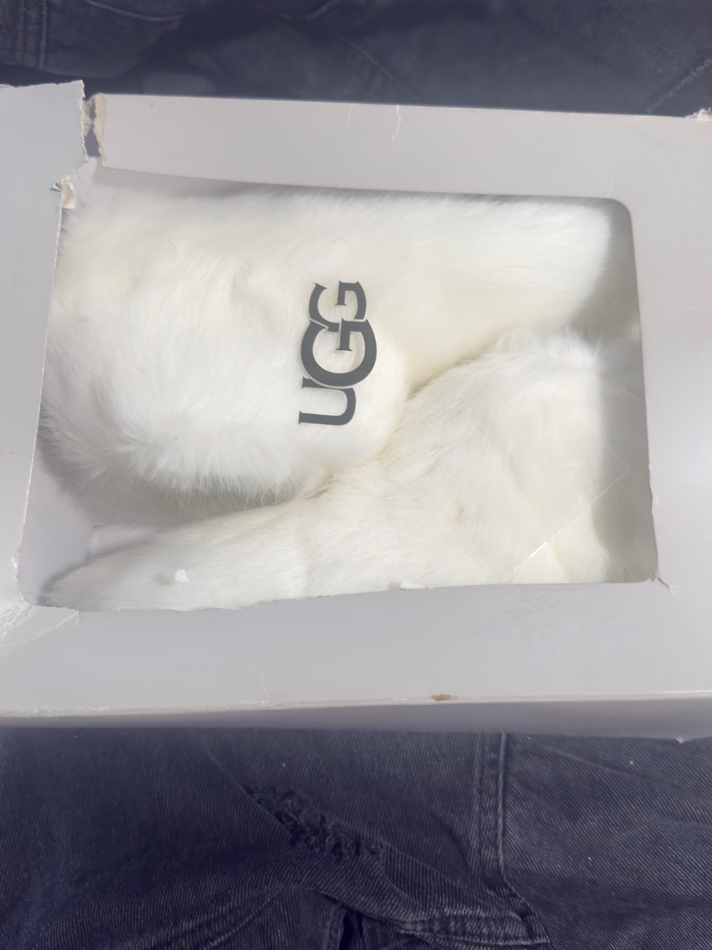 UGG White Plush Fur Slide Slippers